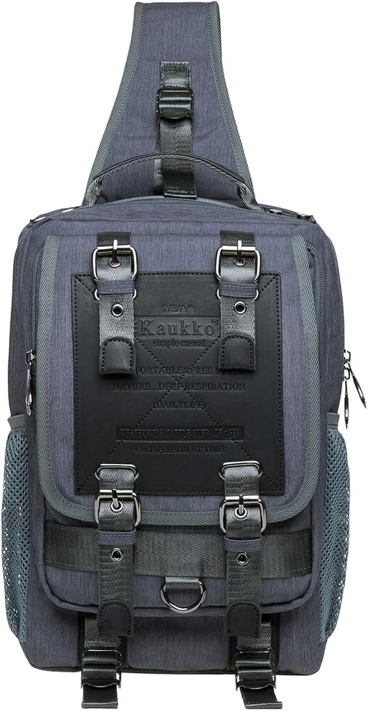 KAUKKO Canvas Messenger Bag Cross Body Shoulder Sling Backpack Travel Hiking Chest Bag