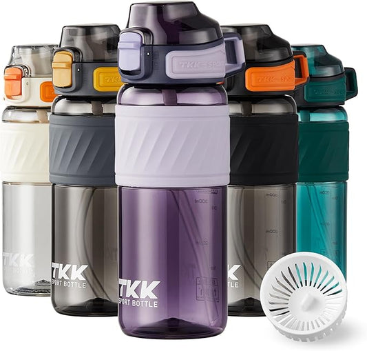 Water Bottle with Straw for School Kids Boys 16oz BPA Free Tritan Leak Proof with Handle Drinking Bottle for Sports Cycling Camping Hiking Outdoors