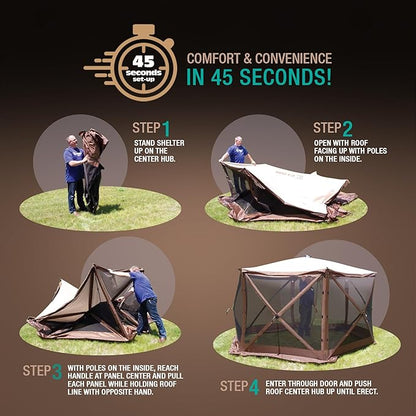 CLAM Quick Set Venture 9 x 9 Ft Portable Outdoor Camping Canopy Shelter, Tan + Clam Quick-Set Screen Hub Tent, Accessory Only, Tan (2 Pack)
