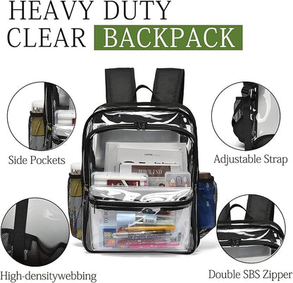 Clear Backpack,15 '' Clear Backpacks for School Heavy Duty PVC See Through Bag Waterproof Bookbag for Girls & Boys, Grey