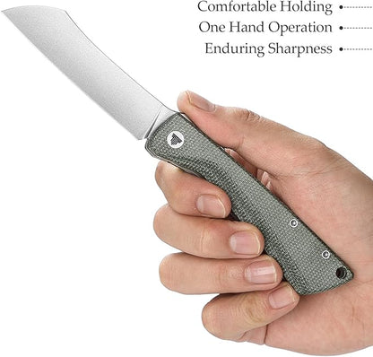 Higonokami Folding Pocket Knife for Men，3.3" 14C28N Stonewash Camping EDC Knives with Clip Micarta Handle，Norma-04G