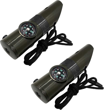 2 Pack Emergency Survival Whistle, 3-in-1 Emergency Whistles with Compass and Thermometer, Loud Safety Whistle with Lanyard for Outdoor Hiking