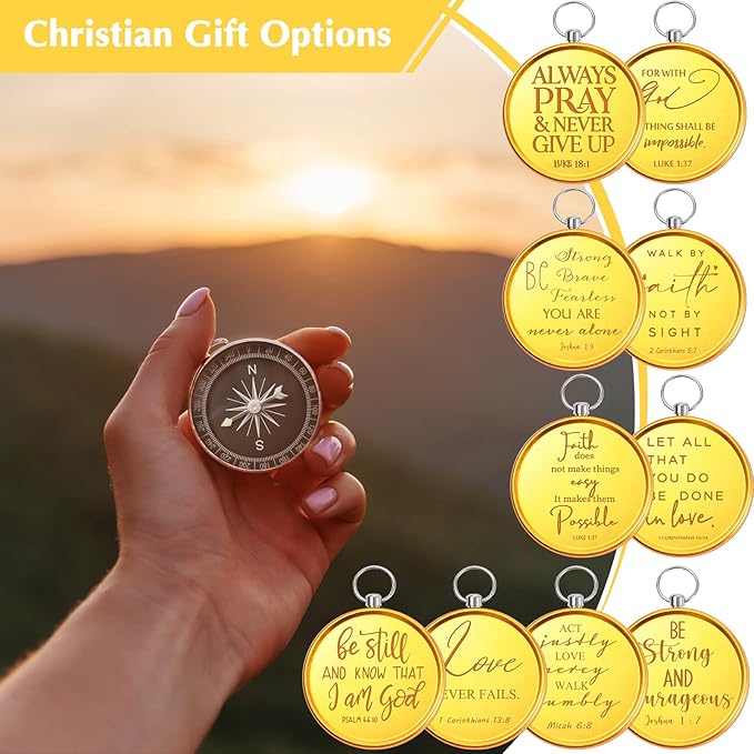 Fumete Christian Gift Compasses Hiking Scripture Religious Bible Vintage Church Sunday School Gift for Student Teacher