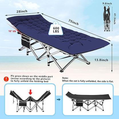 HABUTWAY Camping Cot, Portable Camping Cot for Adult, 28" Wide Sleeping Cot Max Load 600LBS with Thick Mattress and Carry Bag, Portable Camping Bed for Outdoor Camping/Office, Home Nap