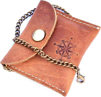 Handmade Nautical Brass Push Open Compass On Chain with Leather Case Pocket Compass Gift Compass Rustic Vintage Home Decor Gifts
