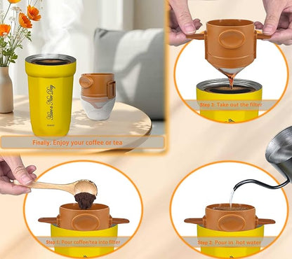 ZK&HX LIFE Pour Over Coffee Maker,Travel Coffee Mug,Insulated Coffee Mug,Camping Coffee Makers,Tea Infuser Mug,Tea Infuser for Loose Leaf Tea,Travel & On the GO