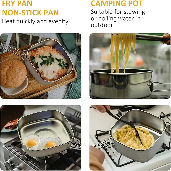 Backpacking Camping Cookware Mini Picnic Camping Cooking Mess Kit, Stainless Steel Pots Pan Plates Set for Hiking, Backpacking, Bushcraft and Picnic, Camping, Included Carry Bag