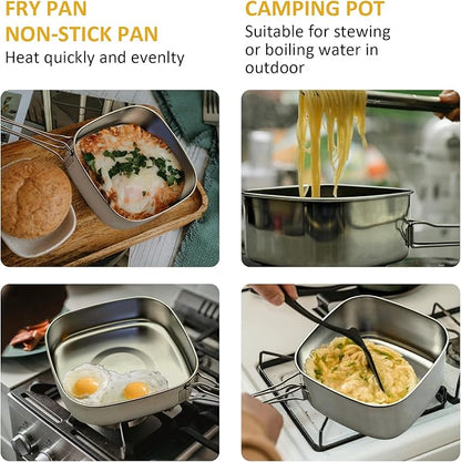 Backpacking Camping Cookware Mini Picnic Camping Cooking Mess Kit, Stainless Steel Pots Pan Plates Set for Hiking, Backpacking, Bushcraft and Picnic, Camping, Included Carry Bag