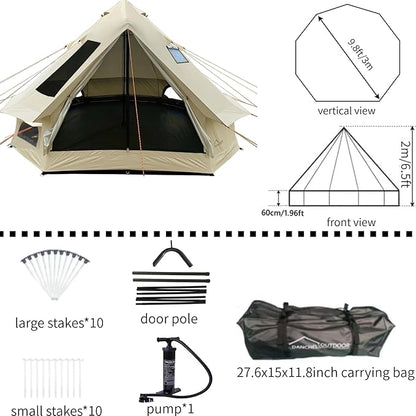DANCHEL OUTDOOR B2I Waterproof Inflatable Camping Tent with Stove Jack for 1-3 Person, No Center Pole Portable Blow up Galmping Yurt with Pump, 300D Oxford Polyester Bell Tent Hiking, 29lbs, 3m