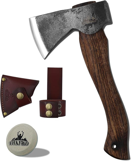 Camping Axe and Hatchet -11" Forged Carving Axe with Leather Sheath, Bushcraft Hatchet Small Axe Survival Hatchet for Woodworking
