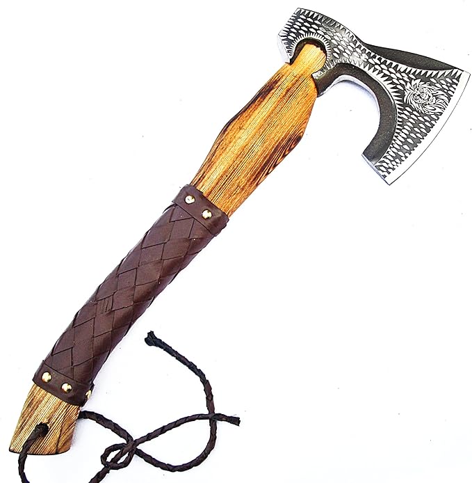 AX-9971 Custom Handmade Viking Hatchet Axe Carbon Steel Head Bearded Camping Tomahawk Battle Ax with Sheath