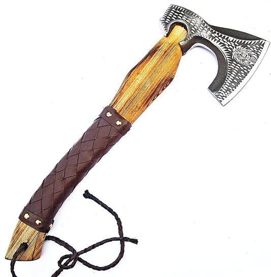 AX-9971 Custom Handmade Viking Hatchet Axe Carbon Steel Head Bearded Camping Tomahawk Battle Ax with Sheath