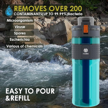 Straw Filter Water Bottle Outdoor Water Bottle with Filter Water Purifier Filtration Bottle Survival Emergency Hiking Travel and Backpacking Water Filter 17oz