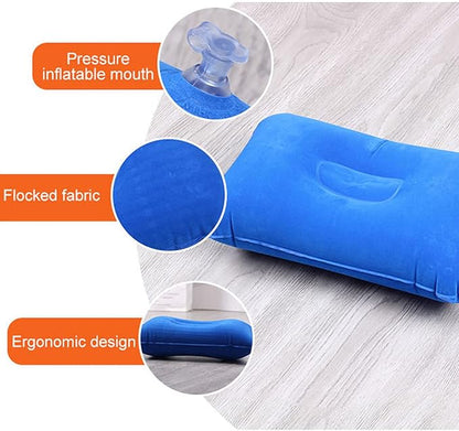 4Pack Ultralight A4 Size Inflatable Travel Pillow, Small Squared Flocked Fabric Air Pillow for Traveling, Holiday Trip, Hiking, Camping,Napping,Neck Lumbar Support(Gray,Sky Blue,Red,Deep Blue)