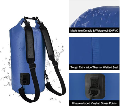 Piscifun Dry Bag, Waterproof Floating Backpack 5L/10L/20L/30L/40L with Waterproof Phone Case for Boating, Kayaking, Fishing