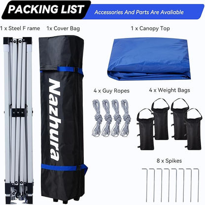 Nazhura 10' x 10' Pop Up Canopy Tent with Sand Weight Bag, Freestanding Sun Shelter for Picnic and Camping, One Person Setup and Height Adjustable (Blue)