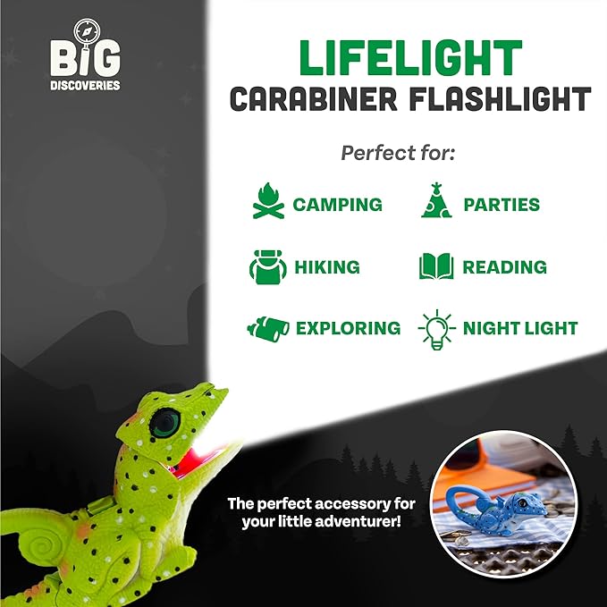 Big Discoveries LifeLight Animal Carabiner Flashlight – Fun Mini Animal Keychain Flash Lights for Kids, Adults, Nurses, Camping