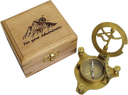 Compass with for Your Adventures Engraved on Wooden Box | Brass Pocket Compass Gifts for Men, Him, Son, Husband, Grandson, Boys | Sundial Compass Gift for Graduation, Baptism, Confirmation