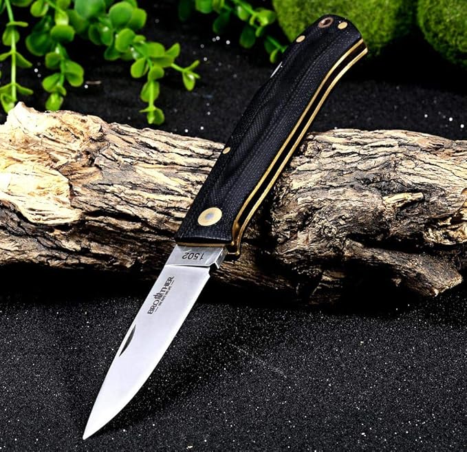 Watchman Brother 1502 Floding Knife 440C Blade G10 Brass Drop Point