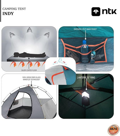 NTK Indy GT 4/6/8 Person Outdoor Tent for Camping | Extended Front & Canopy | 100% Waterproof Dome & Breathable Mesh | 3 Season Easy Setup Tent