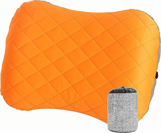 Portable Inflatable Neck Pillow for Outdoor Travel, Camping, Office Naps-Polyester + Washable Cotton-Color Available-Simple and Comfortable (Orange)