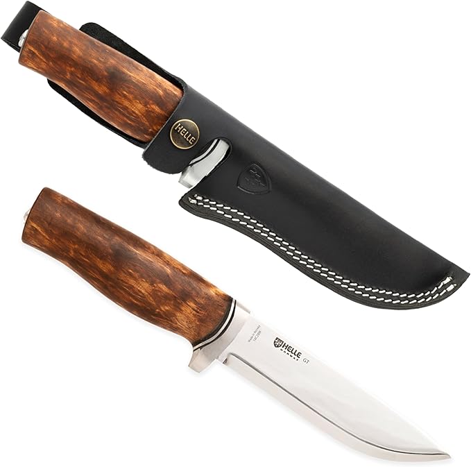 HELLE Knives - GT Triple Laminated - Fixed Blade - Classic Knife - Stick Tang - Birch Wood Handle - 14C28N Stainless Steel - Made in Norway