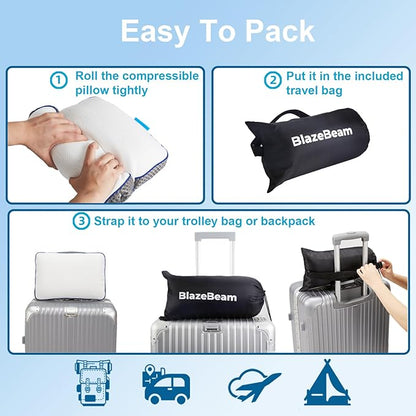 Camping Pillow Dual-Cover Memory Foam Pillows for Travel with Height Extender - 5 Layers Firm Support Small and Portable Camping Pillow for Sleeping (15'' × 9.5'',White)