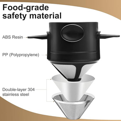 Pour Over Coffee Dripper, Reusable Stainless Steel Pour Over Coffee Filters, Easy to Clean Camping Coffee Filter, Portable Collapsible Coffee Maker, Paperless Travel Coffee Makers