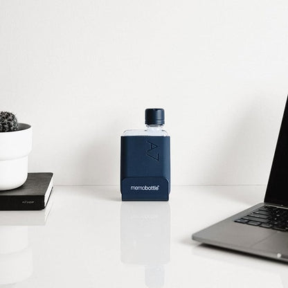 memobottle A7 (Midnight Blue) Bundle - 6oz (180ml) - Bottle, silicone sleeve & lid | Compact Flat Bottle for Bags & Pockets | BPA Free Tritan | Modern & Minimalist | For Gym, Work & Travel