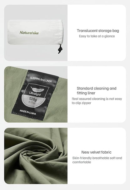 Naturehike Sleeping Bag Liner Ultra-Light 4.51oz - Adult Sleep Sack & Travel Sleep Sack Travel Sheets & Camping Sheet for Backpacking, Hotel, Hostels, Comfy & Easy Care, Full-Length