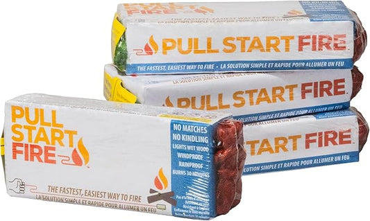 Pull Start Fire Pull String Firestarter | No Matches Required, Fire Starts in Seconds | for Campfires, Grill, Fireplace, BBQ | Lights Wet Wood, Easy to Use, Food Safe and Weather Resistant | 4 Pack