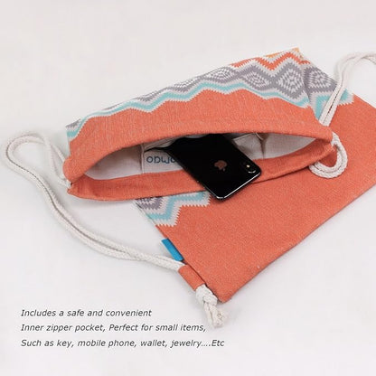 Drawstring Backpack Bohemia Style String Bag Canvas Beach Sport Daypack