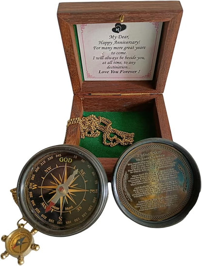 Brass Vintage Navigational Nautical Poem Compass with Beautiful Necklace, Made, Valentine Gift, Beautiful Bond, 100% Handmade, Directional Antique Gift by Decor Hunt
