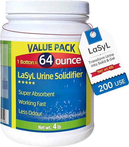 LaSyL Super Absorbent Powder - 50/100/200 use, Solidify & Gel Urine in 1 Min, Deodorizer - Easy to Port Waste Liquid - for Camping Portable Toilet, Urinals, Bedside Commodes, Pet Potty etc