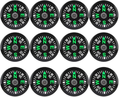 Mini Survival Compass, 12pcs Black Outdoor Pocket Button Compass for Camping Hiking