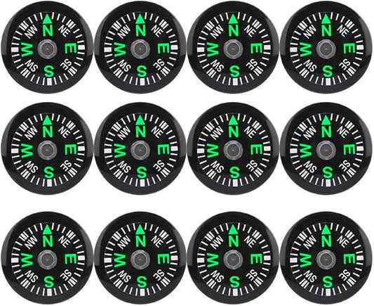 Mini Survival Compass, 12pcs Black Outdoor Pocket Button Compass for Camping Hiking