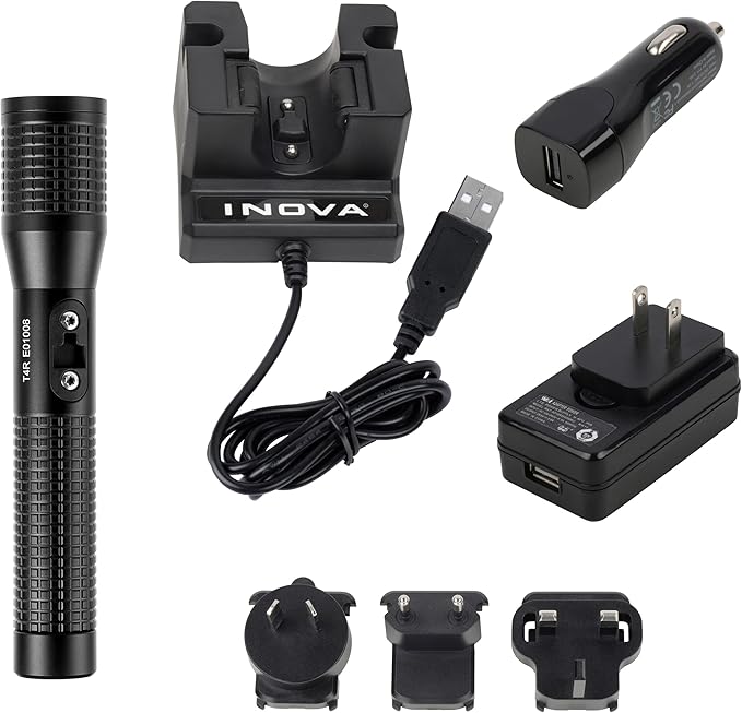 Nite Ize INOVA T4R Powerswitch Rechargeable Tactical Flashlight - 1300 Lumen Tactical Flashlight with Professional-Grade USB Charging Cradle & AC/DC Adapters - Flashlight for Camping, Biking & Hiking