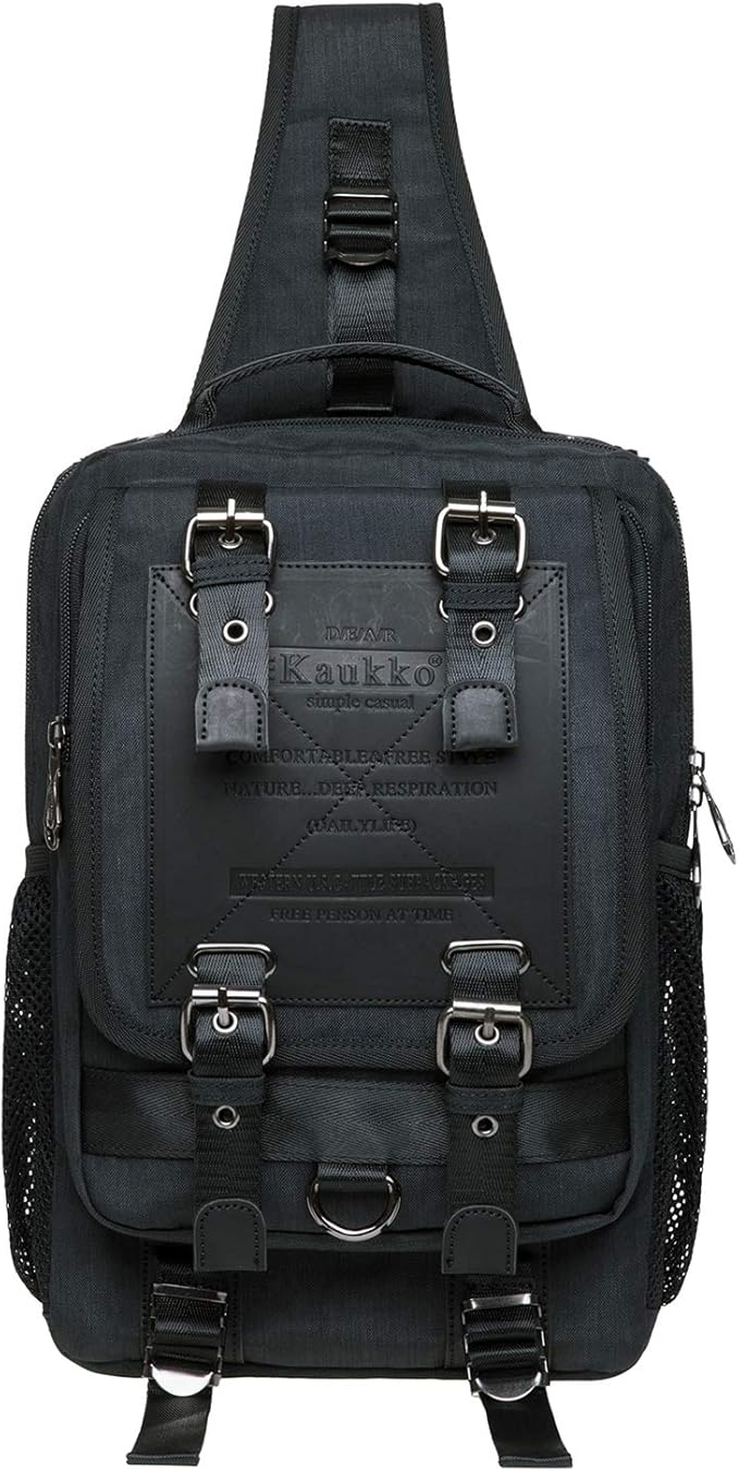 KAUKKO Canvas Messenger Bag Cross Body Shoulder Sling Backpack Travel Hiking Chest Bag
