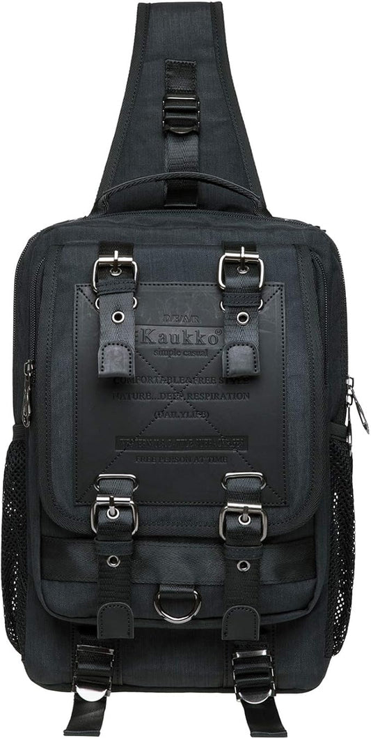KAUKKO Canvas Messenger Bag Cross Body Shoulder Sling Backpack Travel Hiking Chest Bag