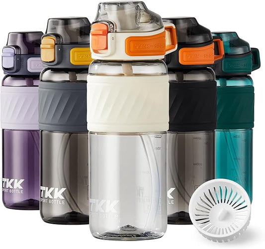 Water Bottle with Straw for School Kids Boys 16oz BPA Free Tritan Leak Proof with Handle Drinking Bottle for Sports Cycling Camping Hiking Outdoors