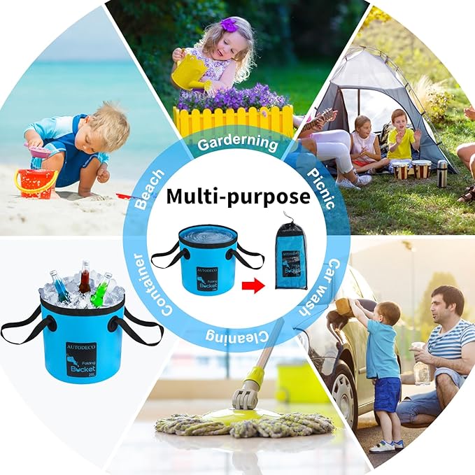 AUTODECO 5 Gallon Collapsible Bucket Water Container Portable Wash Basin for Fishing Camping Car Washing Hiking 20L