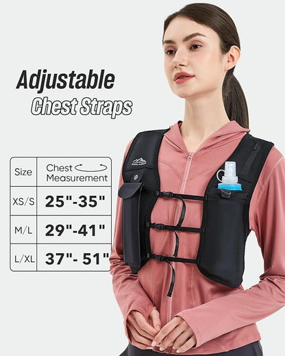 Running Vest for Women Men, USA Original Patent, Adjustable Chest Straps Running Hydration Vest with 500ml Soft Flask, Breathable Reflective Running Vest for Trail Running Hiking