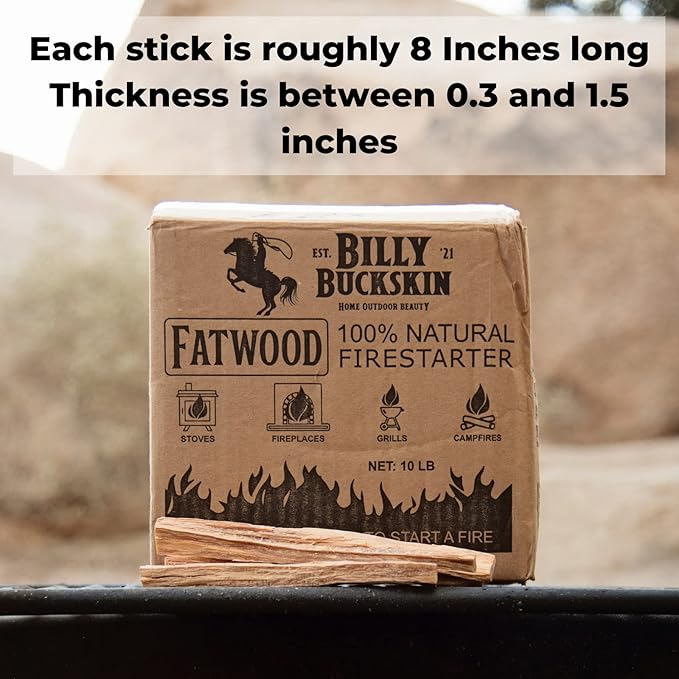 Billy Buckskin 10 lbs. Fatwood Fire Starter Sticks Camping Essentials | Great Fire Logs and Fire Starters for Campfires, Wood Stoves, Fireplaces, Bonfires | Start a Fire with 2 Sticks | 10 lb Box