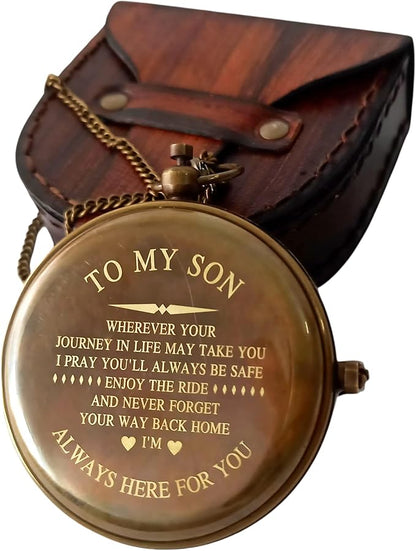 to My Son Compass Personalized Sundial Compass with Leather Case/Gift for Son/to My Son Gifts/Mom to Son Gift/Dad to Son/Grandson Gift, Directional Magnetic Sundial Compass