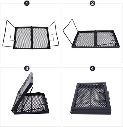 REDCAMP Folding Campfire Grill Heavy Duty Steel Grate, Portable Over Fire Camp Grill for Outdoor Open Flame Cooking Large