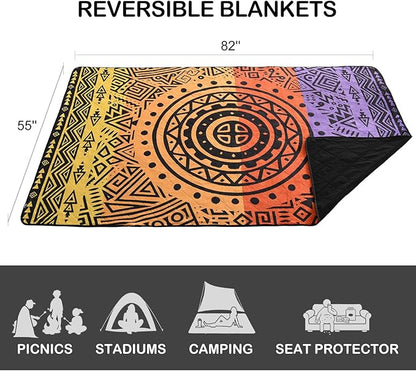 HORIMOTE HOME Outdoor Waterproof Camping Blanket, Extra Thick Flannel Fleece Warm for Cold Weather, Windproof Aztec Blankets Foldable for Stadium Picnic Dog Pet Car (Maya)