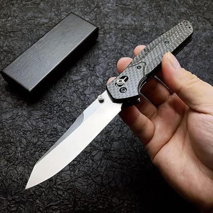 HUAAO 7.7in EDC Pocket Knife, 3.6in Reverse Tanto Blade with Thumb Stud, Plain Edge D2 Steel, Black Carbon Fiber Handle with Belt Clip Axis Lock Mechanism for Outdoor Camping