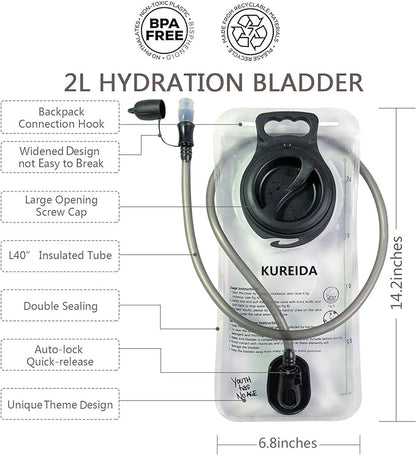 Hydration Bladder 2 Liter Leak Proof Water Reservoir,BPA Free,Wide Opening, Military Water Bladder Combined with Hydration Backpacks for Biking Hiking Running Camping Climbing.