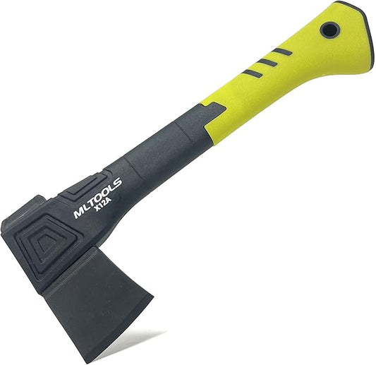 Camping Axe X12A - Camp Axe with Fiberglass Ergonomic Handle, High Carbon Steel Head - Torque & Weatherproof Survival Axes and Hatchets - Non-Slip Grip - with Protection Guard & Lock - 12.5"