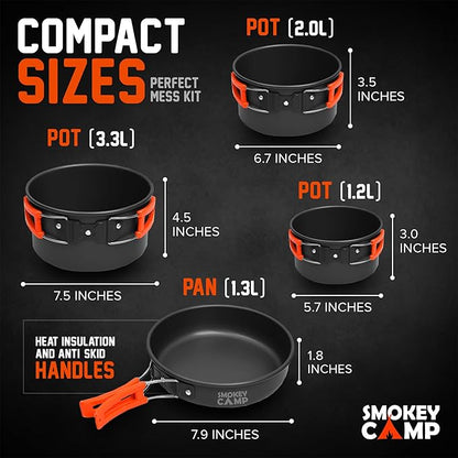 Camping Cookware Mess Kit Set with Stove - Backpacking Compact Camping Cookware, All in One Non-Stick Camping Cooking Set, Portable Stove, Hiking, Picnic, Outdoor & Camping Cookware Set